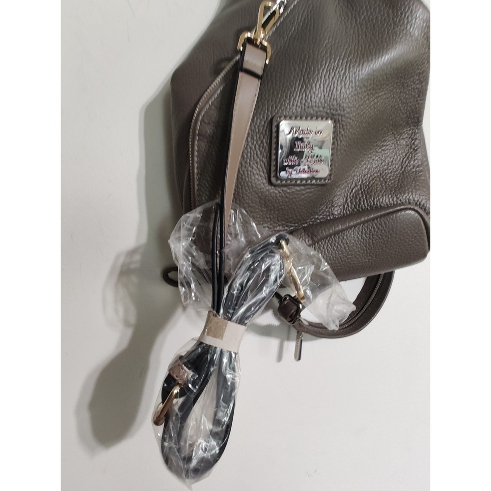 Valentina Made in Italy Sling Pebbled Leather Backpack Bag In Taupe NWT - Picture 11 of 11